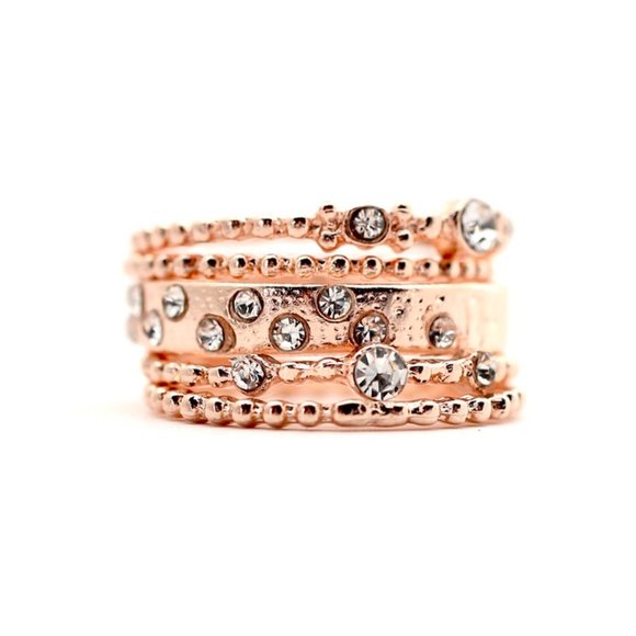 18k Gold Rose Dipped White Topaz Stack Rings - Picture 2 of 9